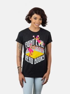 Fight Evil, Read Books Unisex T-Shirt (2019) -T-Shirt Shop B 1291 fight evil read books 2019 leela corman tee 03