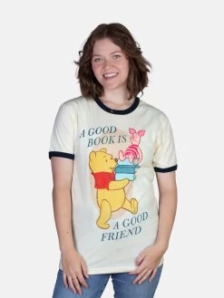 Disney Winnie The Pooh - A Good Book Is A Good Friend Unisex Ringer T-Shirt -T-Shirt Shop B 1395 Disney Winnie the Pooh unisex tee 03