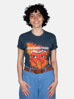 Read Banned Books Unisex T-Shirt -T-Shirt Shop B 1430 Read Banned Books unisex blue tee 02
