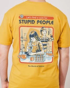 Let's Find A Cure For Stupid People Front And Back T-Shirt -T-Shirt Shop Yellow Back