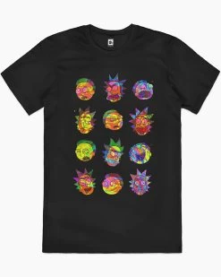 Rick And Morty Many Faces T-Shirt -T-Shirt Shop black rick and morty many faces mens tshirt