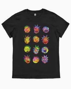 Rick And Morty Many Faces T-Shirt -T-Shirt Shop black rick and morty many faces womens tshirt