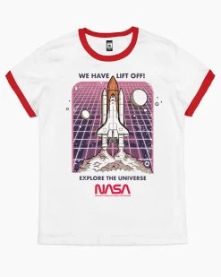 NASA Blast Off T-Shirt -T-Shirt Shop red ringer nasa blast off womens tshirt