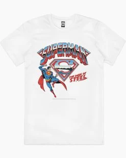 DC Superman The Man Of Steel T-Shirt -T-Shirt Shop white Superman The Man of Steel mens tshirt