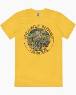 Psychedelic Research Volunteer T-Shirt -T-Shirt Shop yellow psychedelic research volunteer mens tshirt